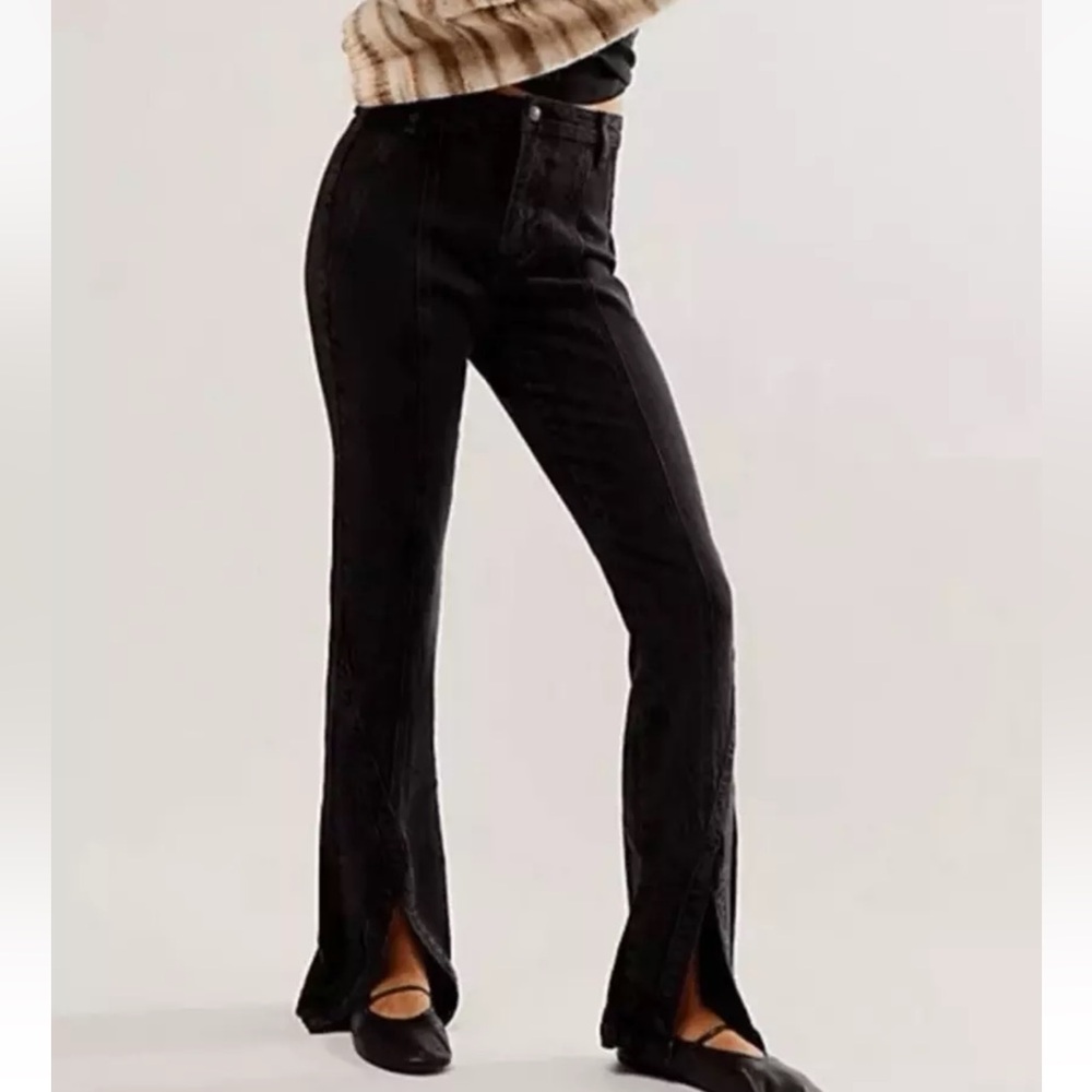 Free People Mona High Rise Flare Slit Jeans Sz 27 NWT Midnight Black